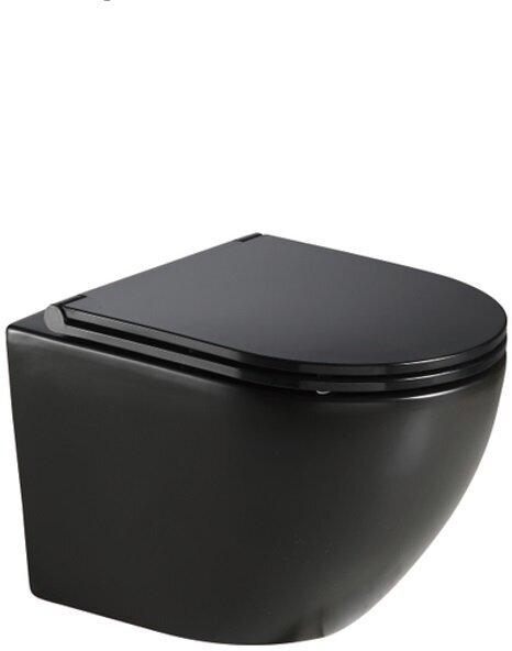 Унитаз подвесной Azario Grado 490х370х370 безободковый в комплекте с сидением микролифт, черный матовый