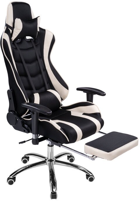 Игровое кресло с подставкой для ног KAPIOVI LANS, черная экокожа, кремовые вставки