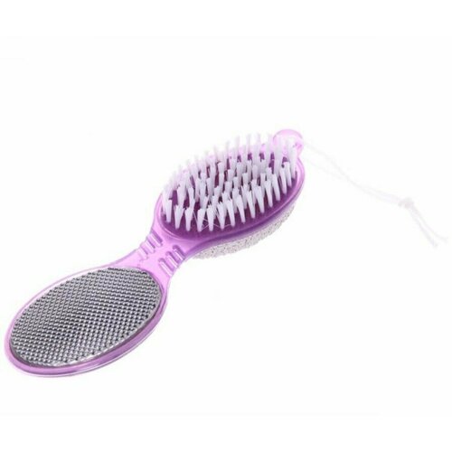 Педикюрная щетка для стоп 4 в 1 / Многофункциональная щетка-терка для ног, фиолетовый / Пемза