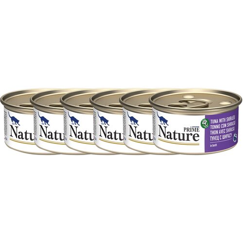 PRIME NATURE 85гр в бульоне Тунец с ширасу для кошек х 6шт. lifecat tuna with squid rings консервы для кошек тунец с кальмаром в бульоне 12шт х 85гр