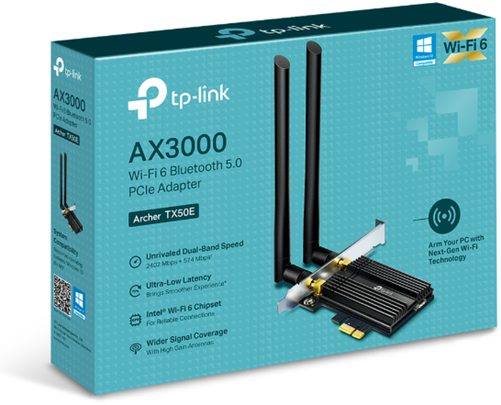 Сетевая карта TP-LINK ARCHER TX50E Wi-Fi 6 802.11ac 2976Мбит/с 2.4 и 5ГГц Bluetooth 5.0 PCI-E — фото 1