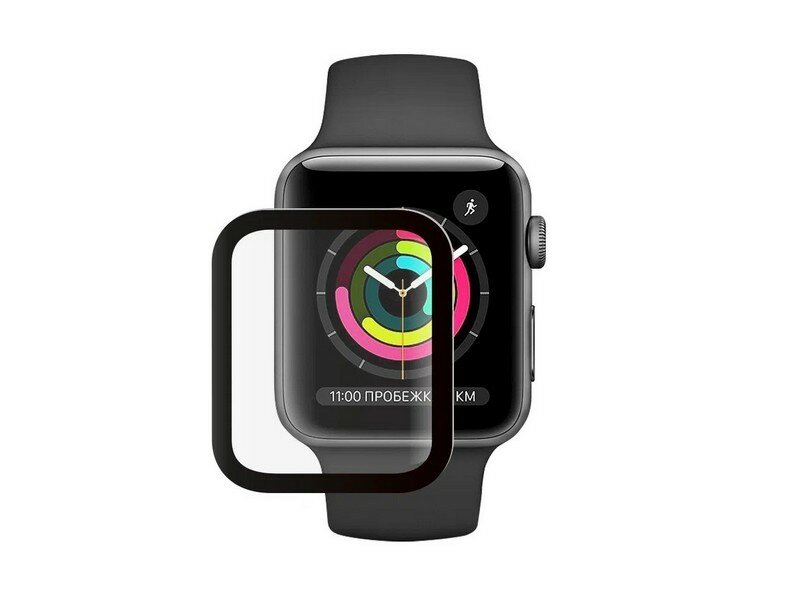 Защитное стекло Deppa Watch Protection PMMA для AppleWatch1/2/3series,38мм, черная рамка — фото 3