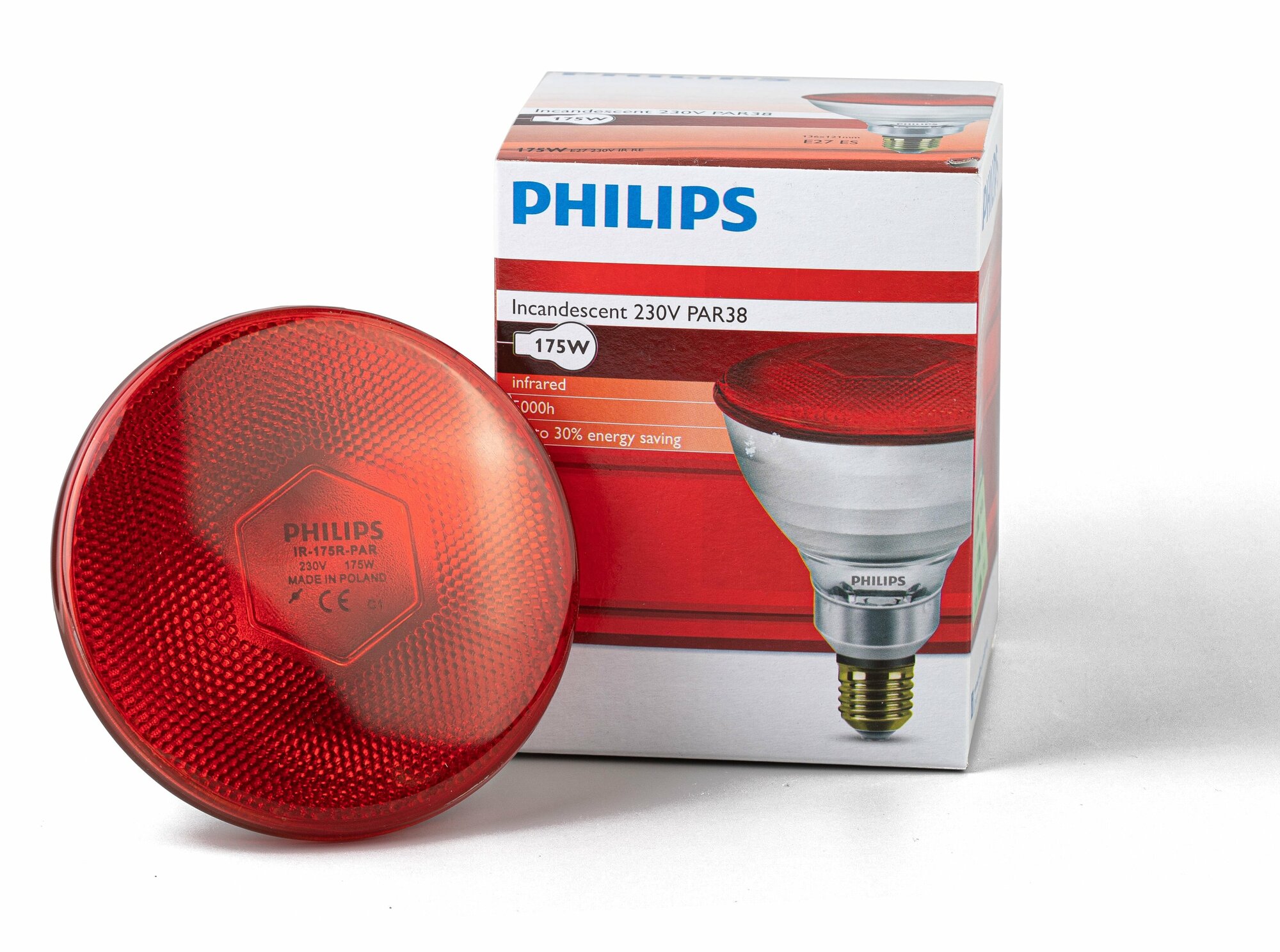 Инфракрасная лампа Philips IR175R PAR38 E27 175W 230V d121x136 RED красная для обогрева курятника цыплят животных продуктов питания