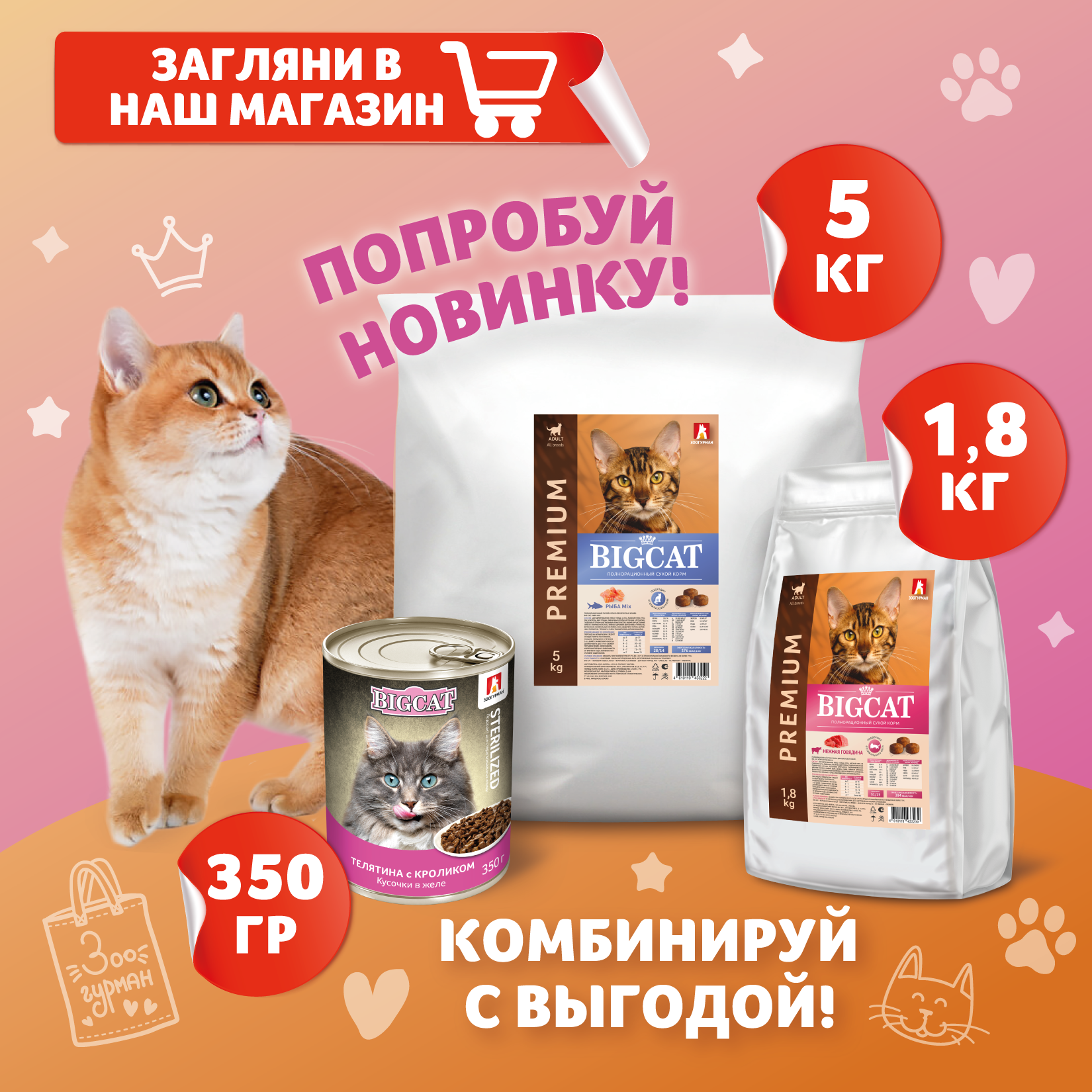 Полнорационный сухой корм для взрослых кошек Зоогурман, BIG CAT Рыба MIX 1,8кг - фотография № 4