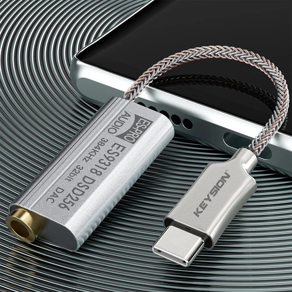 Усилитель для наушников KEYSION ES9318 DSD256, Hi-Fi, DAC, USB Тип C на разъем для наушников 3,5 мм, аудиоадаптер, 32 бит, 384 кГц, цифровой декодер