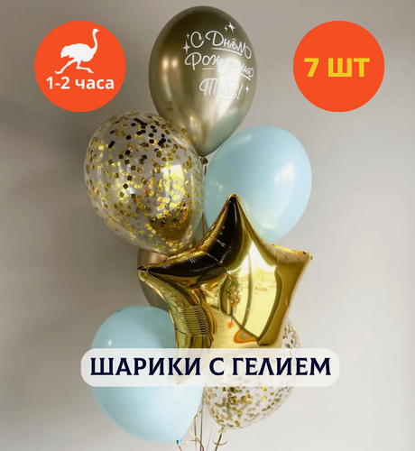 Изображение товара Шарики воздушные на день рождения, воздушные шары с гелием, шары с днем рождения для девушки "Золотой праздник", 7 шт.