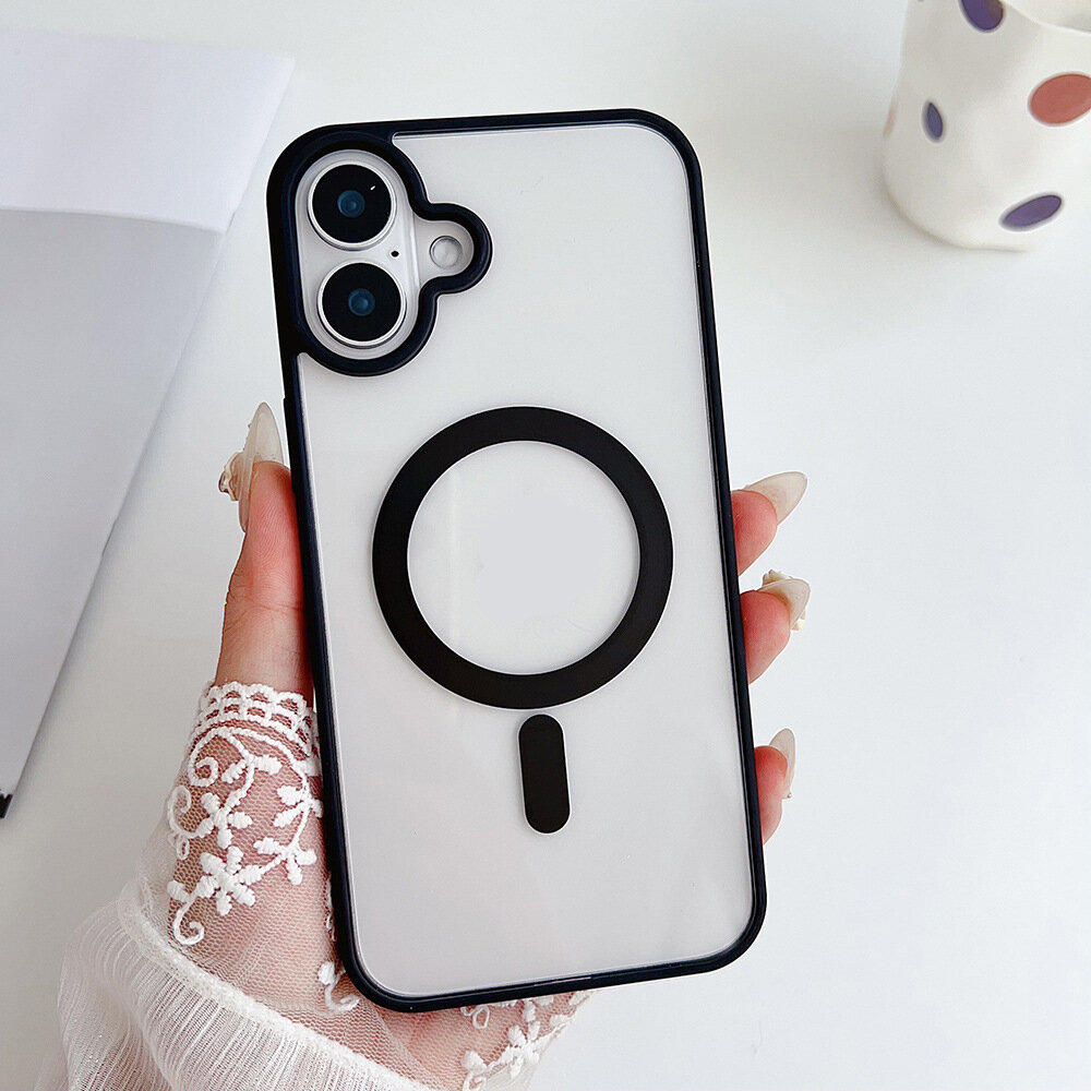 Силиконовый прозрачный чехол с MagSafe для Iphone 16 / Айфон 16 (Black/Черный)