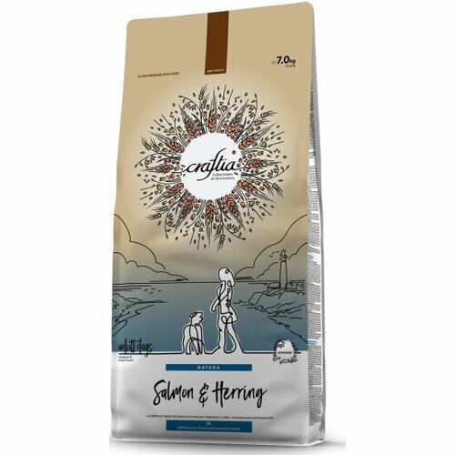 Корм сухой Craftia NATURA для взрослых собак средних и крупных пород из лосося и сельди 7 кг