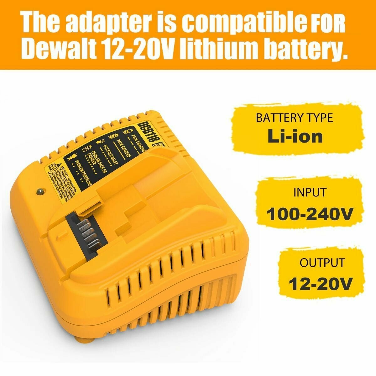 Изображение Зарядное устройство DCB118 для аккумуляторов Dewalt, 10V-20V Высокого качества, подходит к аккумуляторам DCB204, DCB101, DCB115, DCB107, DCB105, DCB140 и DCB112 Штекер EU/Россия