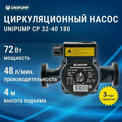 Изображение товара Циркуляционный насос Unipump CP 32-40, чугунный, черный, 72Вт