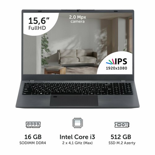 Ноутбук Azerty AZ-1516 (15.6" IPS 1920x1080, Intel i3-10110U 2x2.1GHz, 16Gb DDR4, 512Gb SSD)