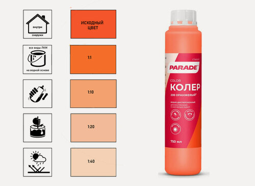 Изображение товара Колер Parade Classic №208 водно-дисперсионный, оранжевый 0,75 л