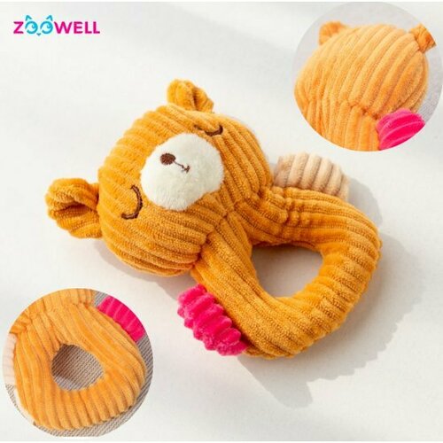 Игрушка для собак ZooWell Play Плюшевый Мишка шуршащий, апорт тянучка, горчичный