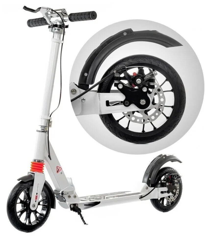 Городской самокат Scooter с ручным дисковым тормозом Белый — фото 1