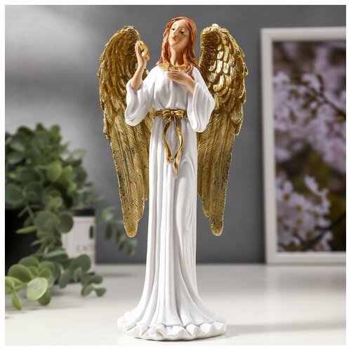 фото Сувенир полистоун "девушка ангел-хранитель с звездой, с золотыми крыльями" 20х9,5х6 см 4838700 сима-ленд