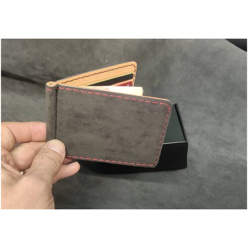 фото Портмоне из алькантары, кожаный кошелек с красной строчкой, отличный, стильный подарок к 23 февраля для мужчины pasubio