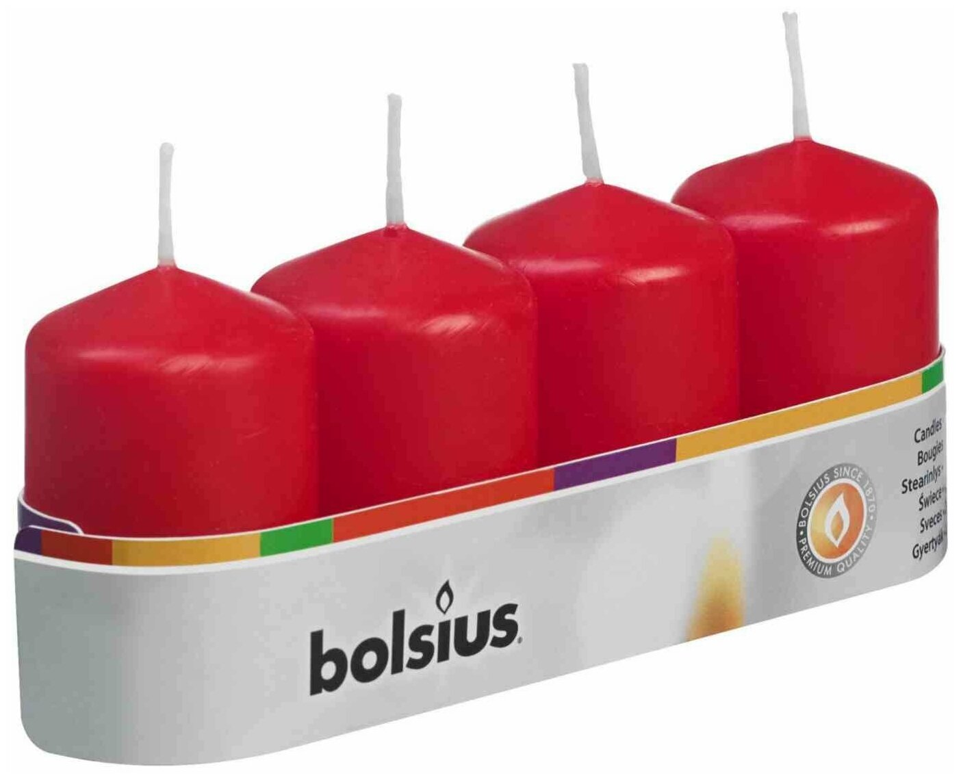 Свечи столбик Bolsius Classic 60/40 (4 шт) красные - время горения 7 часов
