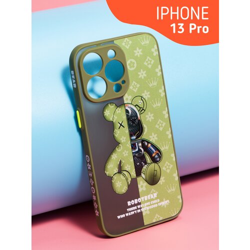 Чехол матовый с принтом на Apple iPhone 13 Pro Цвет Зеленый Мишка