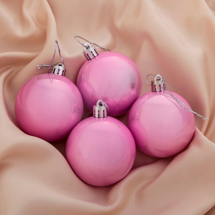 Зимнее волшебство Набор шаров пластик d-6 см, 4 шт "Глянец" розовый