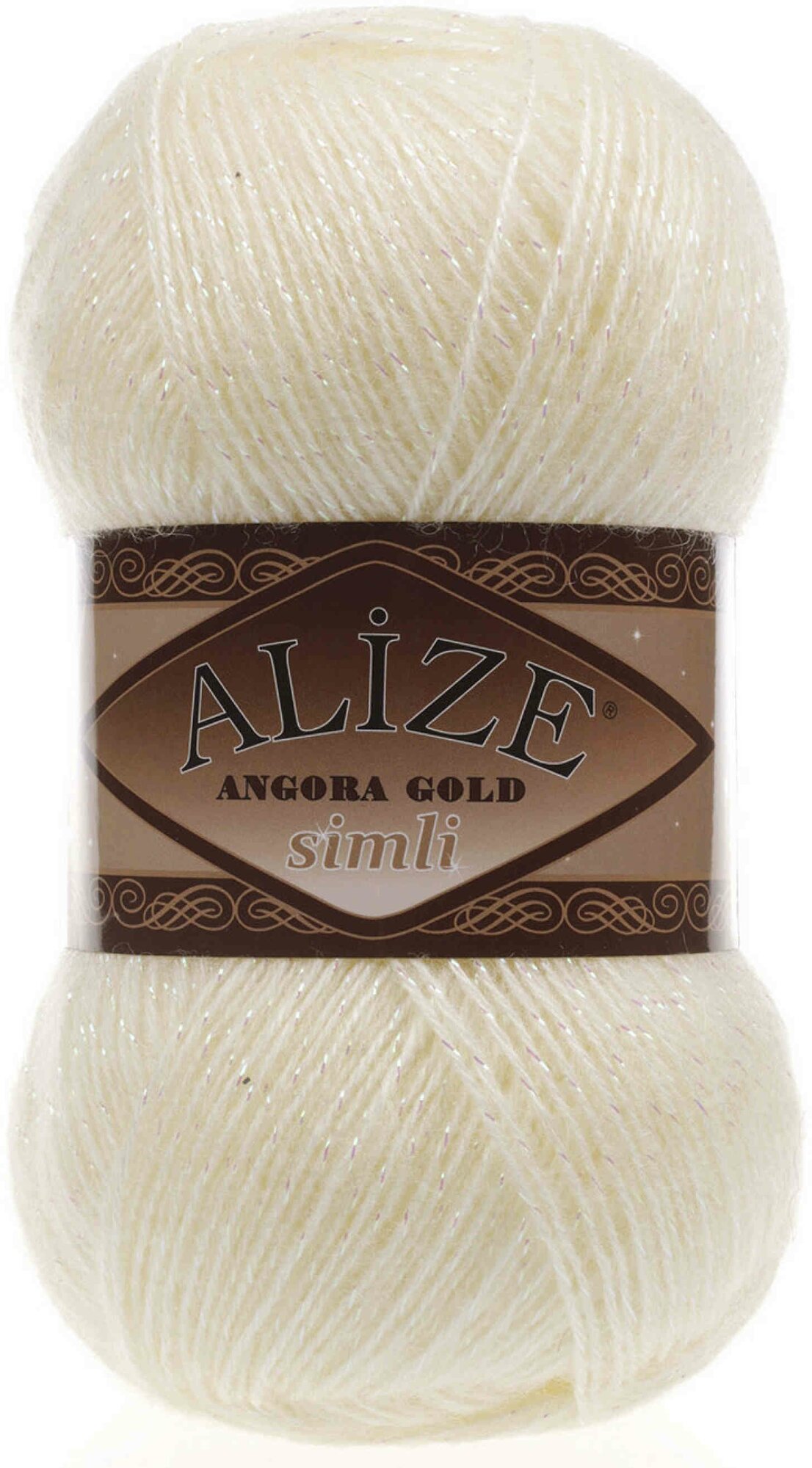 Пряжа Alize Angora Gold simli молочно-бежевый (67), 75%акрил/20%шерсть/5%метанит, 500м, 100г, 1шт