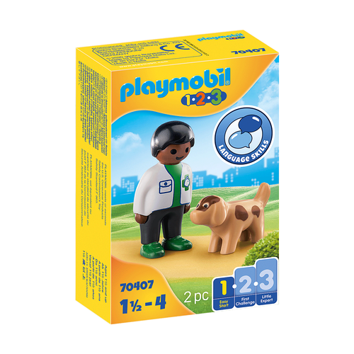 Набор с элементами конструктора Playmobil 1-2-3 70407 Ветеринар с собакой