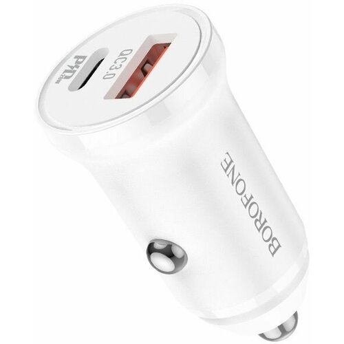 Зарядное устройство автомобильное USB (PD20W+QC3.0, 3000mA) BOROFONE BZ18A Белое зарядное устройство автомобильное usb pd20w qc3 0 3000ma borofone bz18a белое