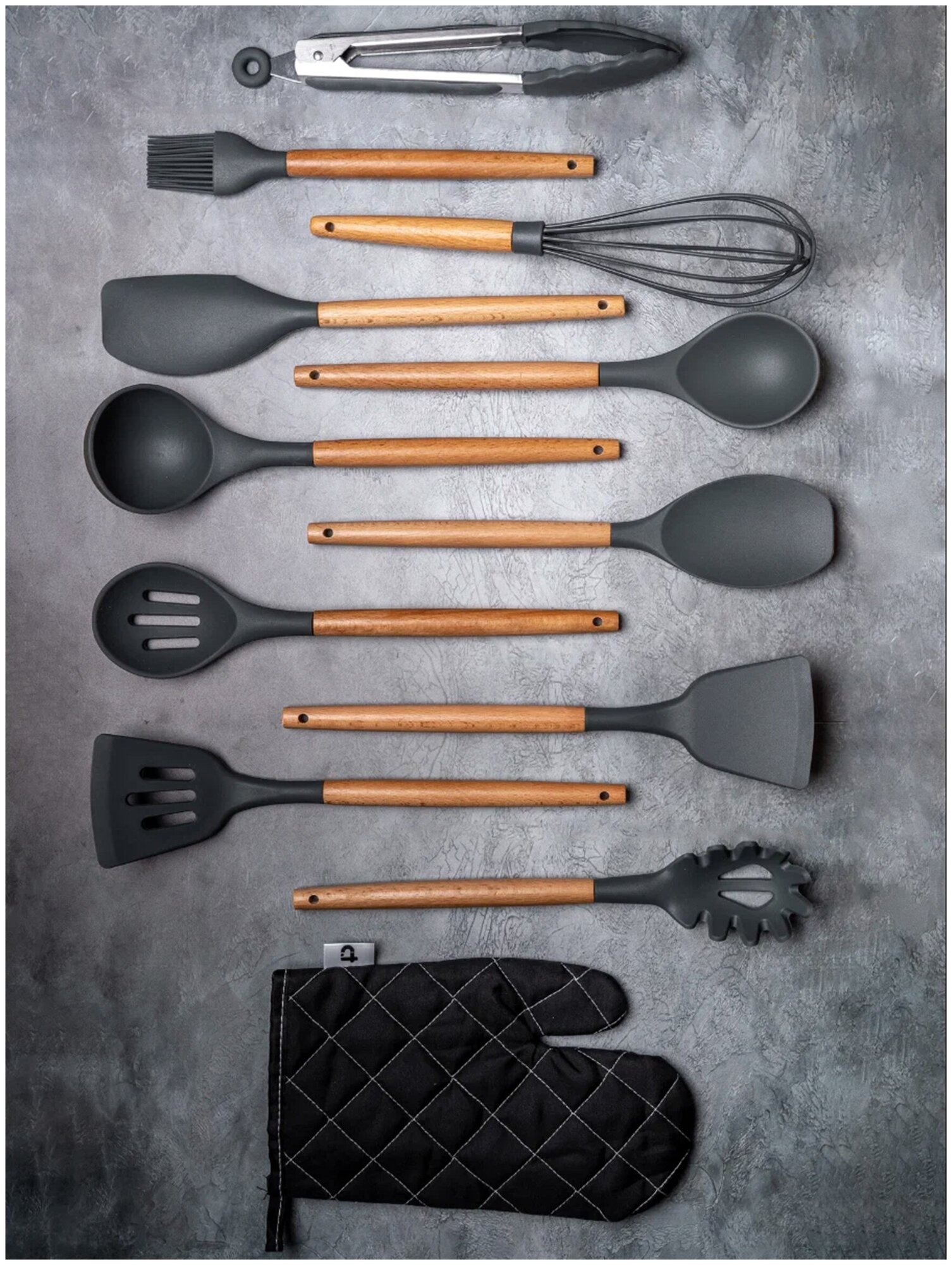 Набор кухонных принадлежностей 12 предметов, серый - фотография № 6