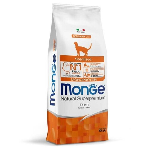 Сухой корм Monge Cat Speciality Line Monoprotein Sterilised для кошек, утка, 10 кг