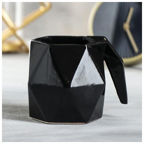 фото Кружка "оригами", чёрная, керамика, 0.3 л керамика ручной работы