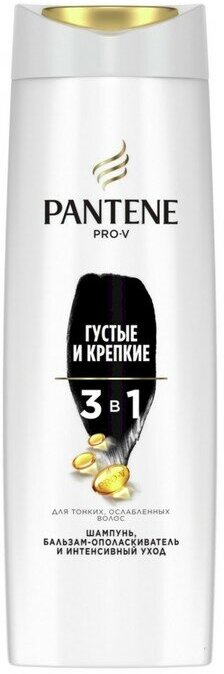 Шампунь для волос Pantene 3 в 1 «Густые и крепкие», для тонких и ослабленных волос, 360 мл