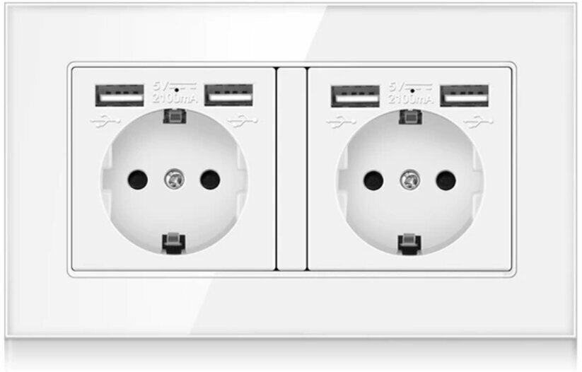 фото Электрическая розетка двойная DiXiS 2 Gang Socket с портами 4 x USB EU (86x146) - Серая (TKEU-2)