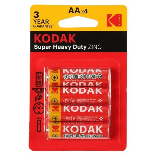 Батарейка солевая Kodak Extra Heavy Duty, AA, R6-4BL, 1.5В, блистер, 4 шт. батарейка солевая kodak extra heavy duty aa r6 4bl 1 5в блистер 4 шт