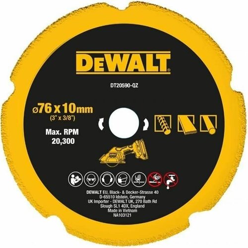 Отрезной диск алмазный DEWALT, по мультиматериалу, 76x10 мм, DT20590 отрезной диск алмазный dewalt по мультиматериалу 76x10 мм dt20590