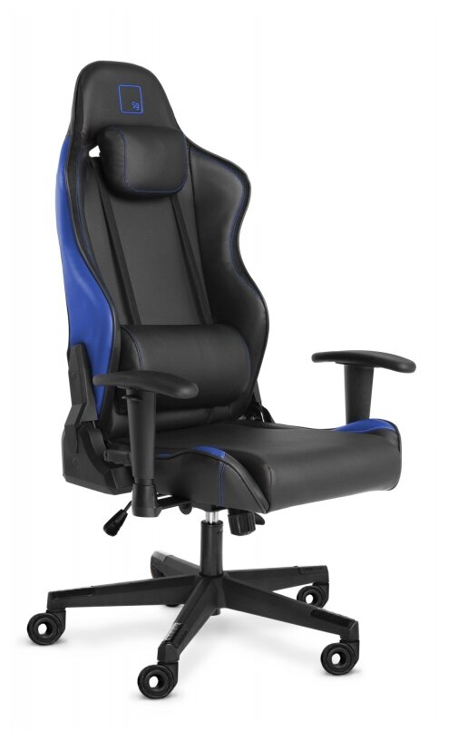 Кресло геймерское Warp Sg чёрно-синее (экокожа, алькантара, регулируемый угол наклона, механизм качания)