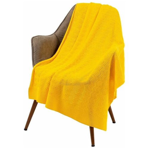 Плед покрывало для дивана на кровать вязаный Marea желтый