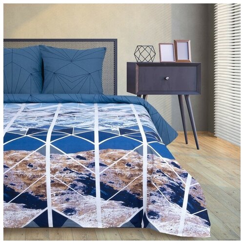 фото Постельное белье 1.5-спальное этель горные вершины, бязь, 70 х 70 см, синий/белый