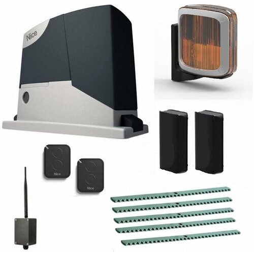 Автоматика для откатных ворот NICE RD400KITFULL5-K-BT, комплект: привод, 2 пульта, Bluetooth-модуль, фотоэлементы, лампа, 5 реек