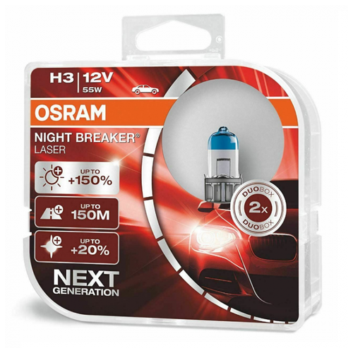 фото Лампа автомобильная галогенная osram night braker laser +150% 64151nl-hcb h3 55w 2 шт.
