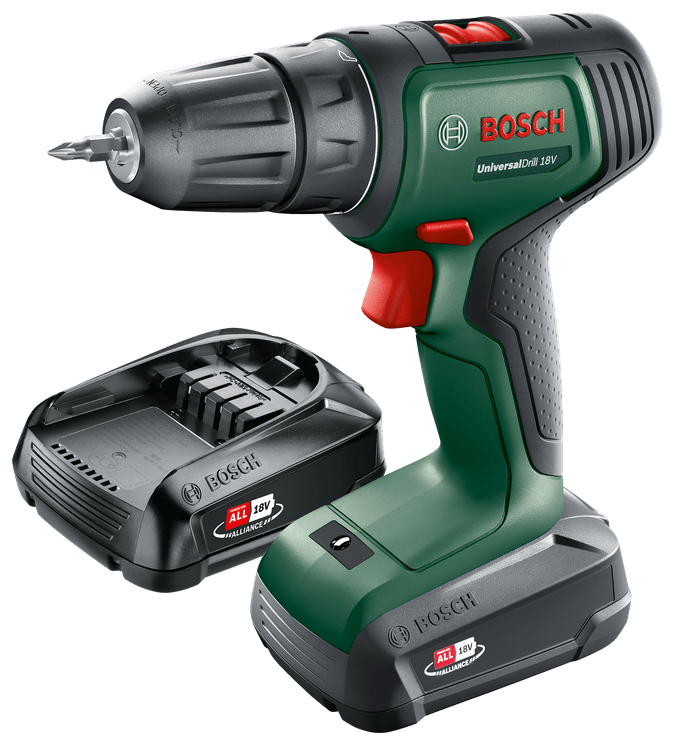 Дрель-шуруповерт аккумуляторная BOSCH DIY BOSCH UniversalDrill 18V (2x1,5 Ah) + AL 1810 CV