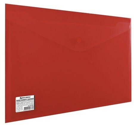 Папка-конверт с кнопкой BRAUBERG, А4, до 100 листов, непрозрачная, красная, сверхпрочная 0,2 мм, 221364