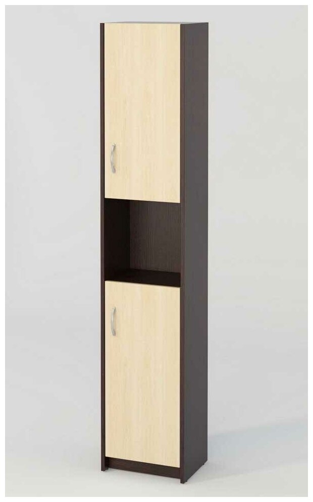 Шкаф-пенал узкий 5 полочек 2 двери 36,4х32,6 см. МагМебель Миланика-16 правый венге, дуб молочный