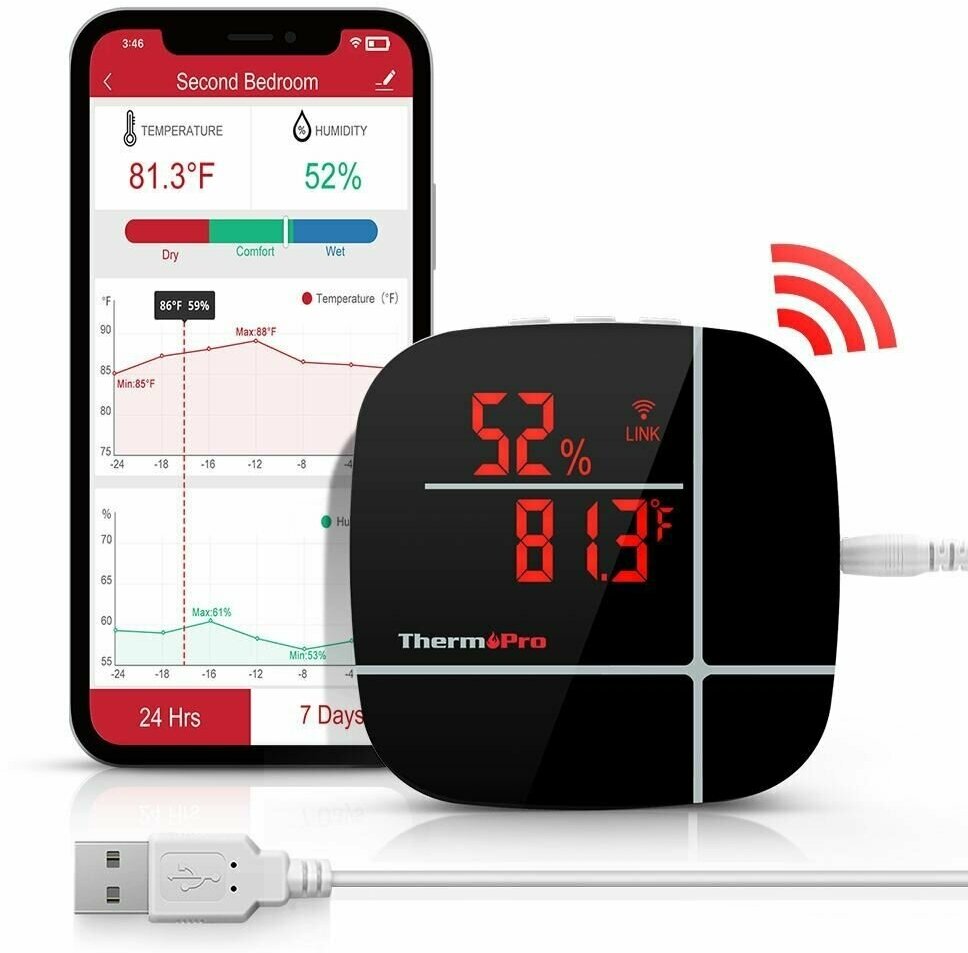 ThermoPro TP90 умный беспроводной WiFi термометр-гигрометр для помещений с поддержкой Alexa - фотография № 1
