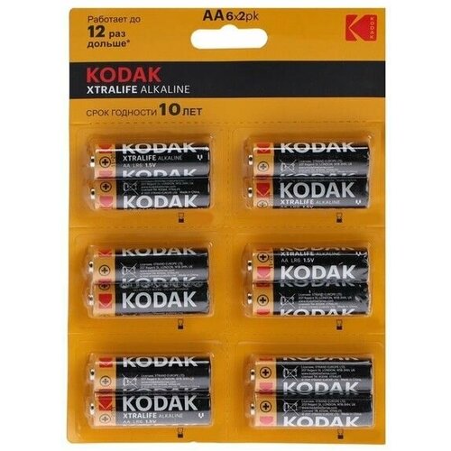 Батарейка алкалиновая Kodak Xtralife, AA, LR6-12BL, 1.5В, блистер, 12 шт. батарейка алкалиновая kodak max aa lr6 4bl 1 5в блистер 4 шт