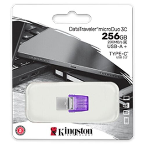 Флеш-накопитель 256Gb Kingston DataTraveler microDuo 3C G3, USB 3.2 gen, Type-C, пластик, 200 МБ/с, фиолетовый