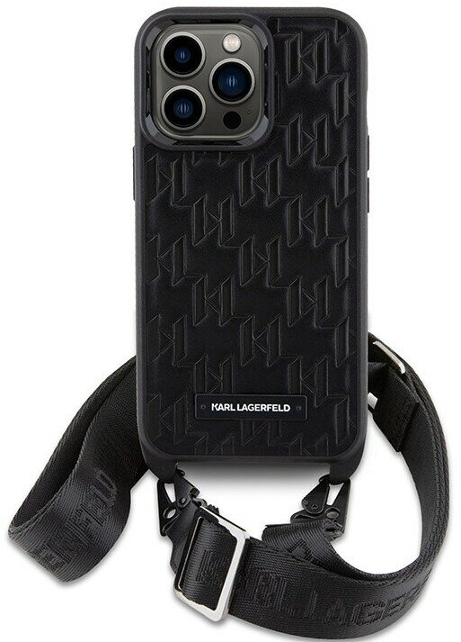 Lagerfeld для iPhone 13 Pro Max чехол Crossbody PU Monogram with Strap Hard Black