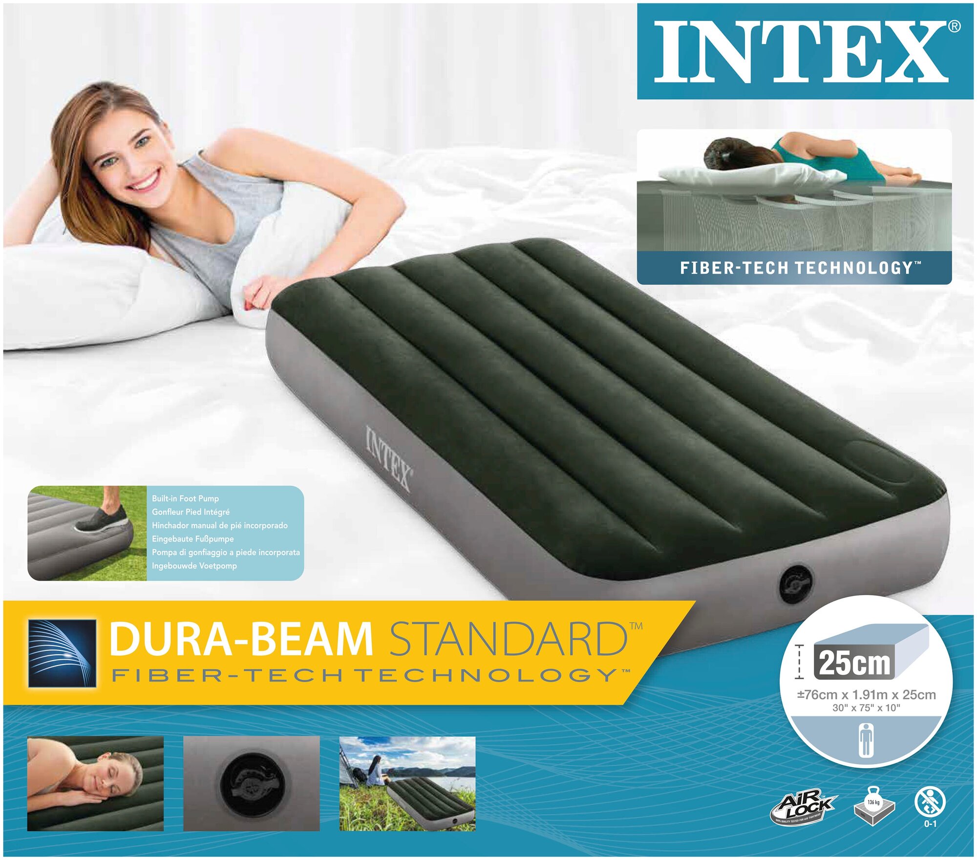 Intex Downy Airbed 76x191x25cm 64760