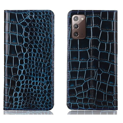 фото Чехол-книжка mypads premium для samsung galaxy note 20 (sm-n980f) из качественной импортной натуральной кожи теленка с фактурной прошивкой рельефа кожи крокодила экзотический синий