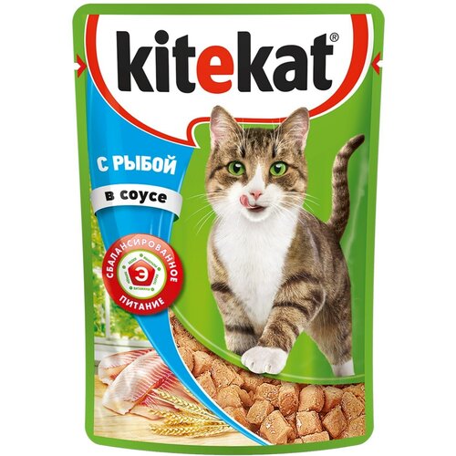 Корм консервированный для кошек KITEKAT с сочными кусочками рыбы в соусе, 85 г - 60 шт.