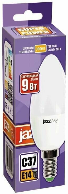 Лампа светодиодная PLED-SP 9Вт C37 свеча 3000К тепл. бел. E14 820лм 230В JazzWay 2859457A