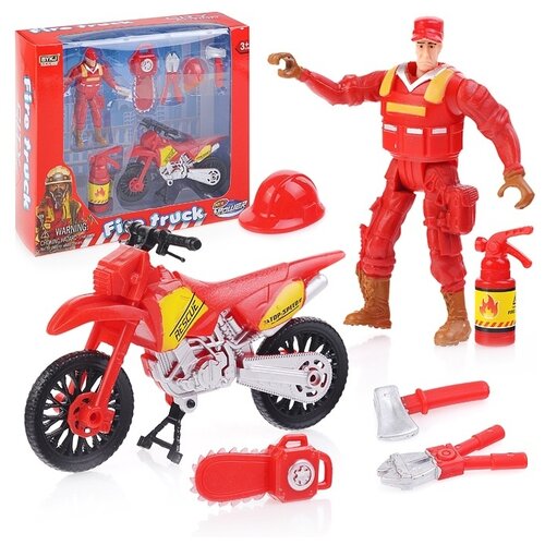 фото Пожарный набор oubaoloon с мотоциклом, фигуркой пожарного, в коробке (9933c)